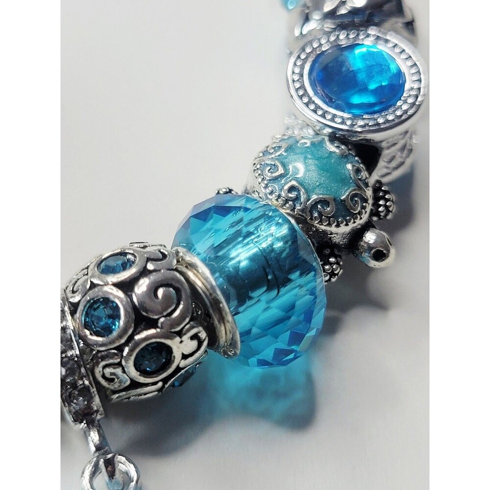 NWT S925 Pandora Style Charm Bracelet Nautilus Shell, Aqua Blue Ocean Charms - Picture 8 of 9